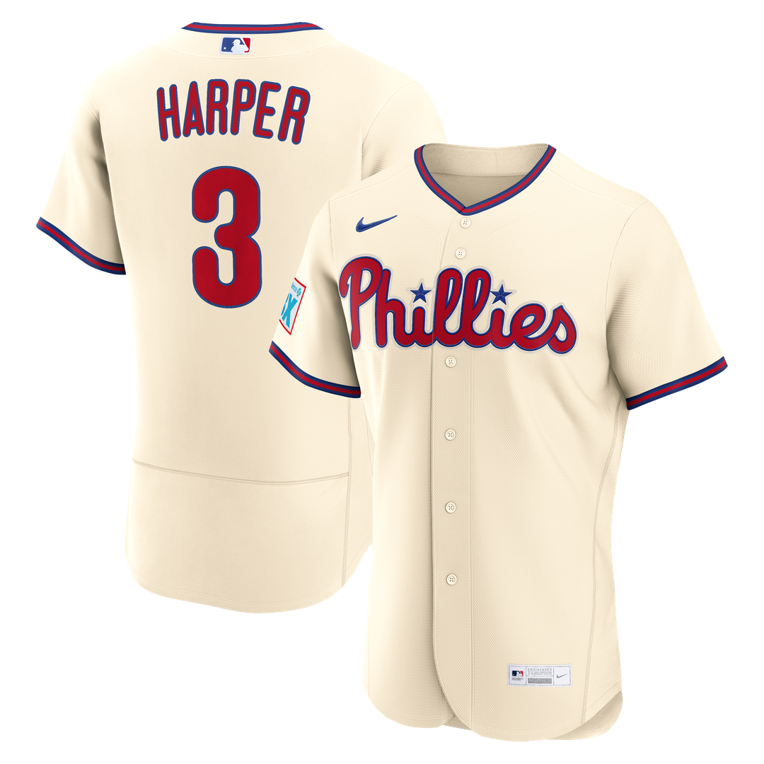 Philadelphia Phillies Bryce Harper Nike Home Authentic Sponsor Patch Jersey - White MLB Team Jersey Baseball Fan Apparel