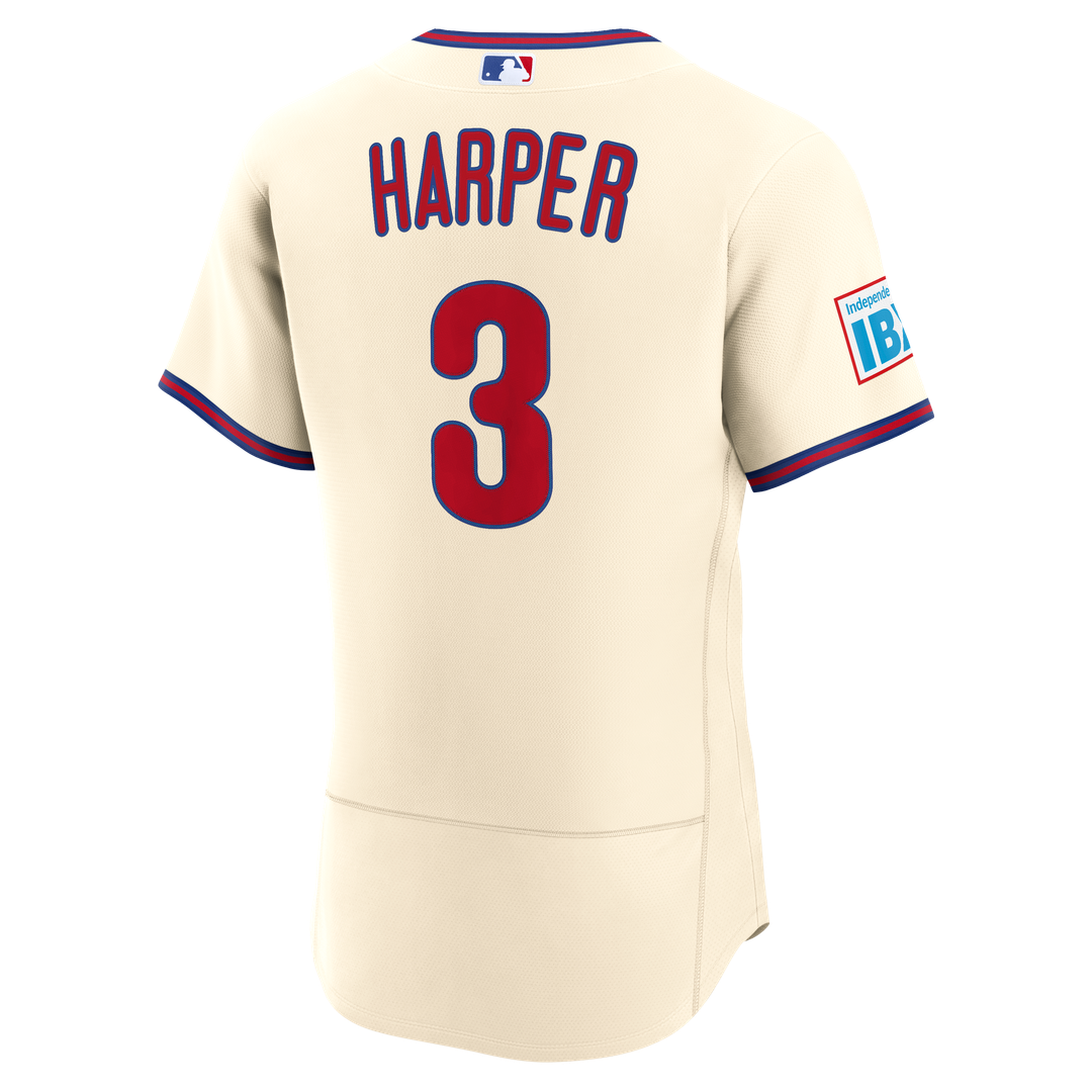 Philadelphia Phillies Bryce Harper Nike Home Authentic Sponsor Patch Jersey - White MLB Team Jersey Baseball Fan Apparel