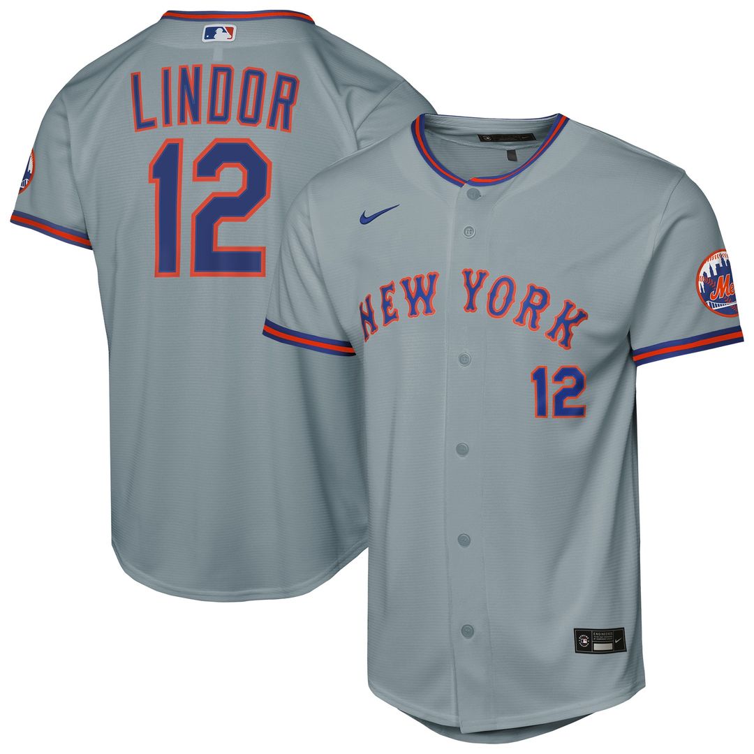 New York Mets Francisco Lindor Nike Youth Road Stadium Player Jersey - Gray MLB Team Jersey Baseball Fan Apparel