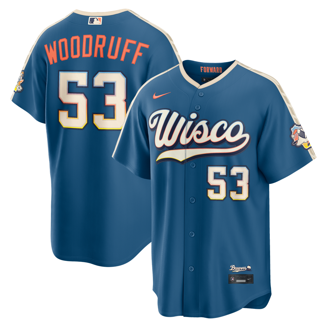 Milwaukee Brewers Brandon Woodruff Nike 2026 City Connect Stadium Jersey - Mineral Blue MLB Team Jersey Baseball Fan Apparel