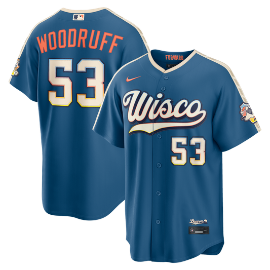Milwaukee Brewers Brandon Woodruff Nike 2026 City Connect Stadium Jersey - Mineral Blue MLB Team Jersey Baseball Fan Apparel