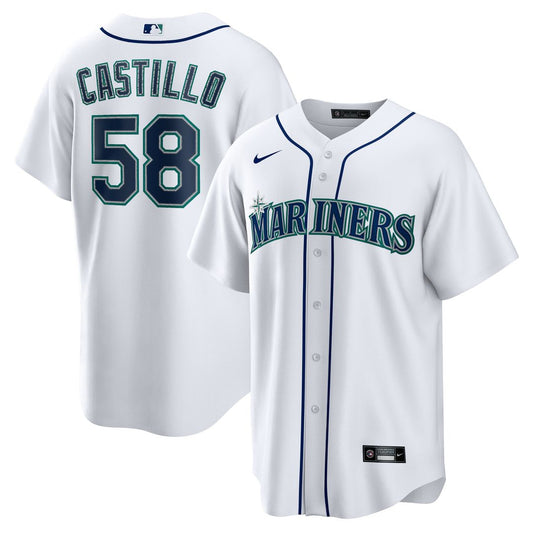 Seattle Mariners Luis Castillo Nike Home Replica Jersey - White MLB Team Jersey Baseball Fan Apparel