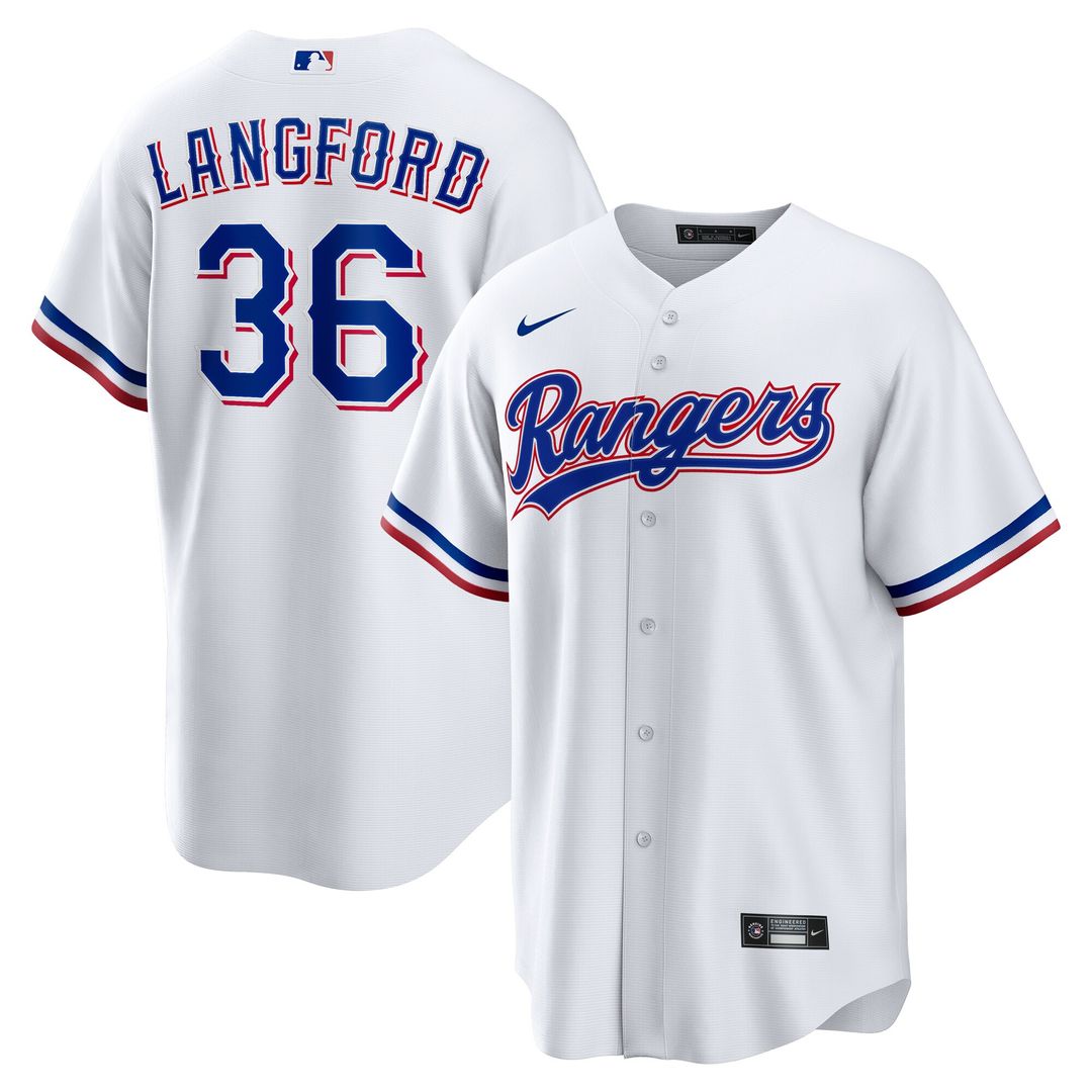 Texas Rangers Wyatt Langford Nike Home Replica Jersey - White MLB Team Jersey Baseball Fan Apparel