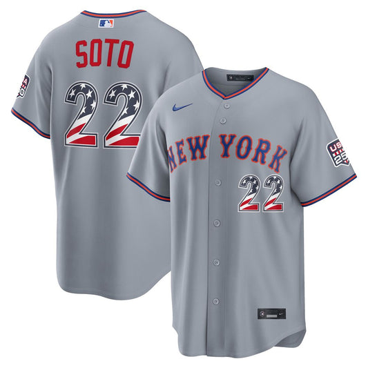 New York Mets Juan Soto Nike USA 250 Fourth of July Road Stadium Jersey - Gray MLB Team Jersey Baseball Fan Apparel