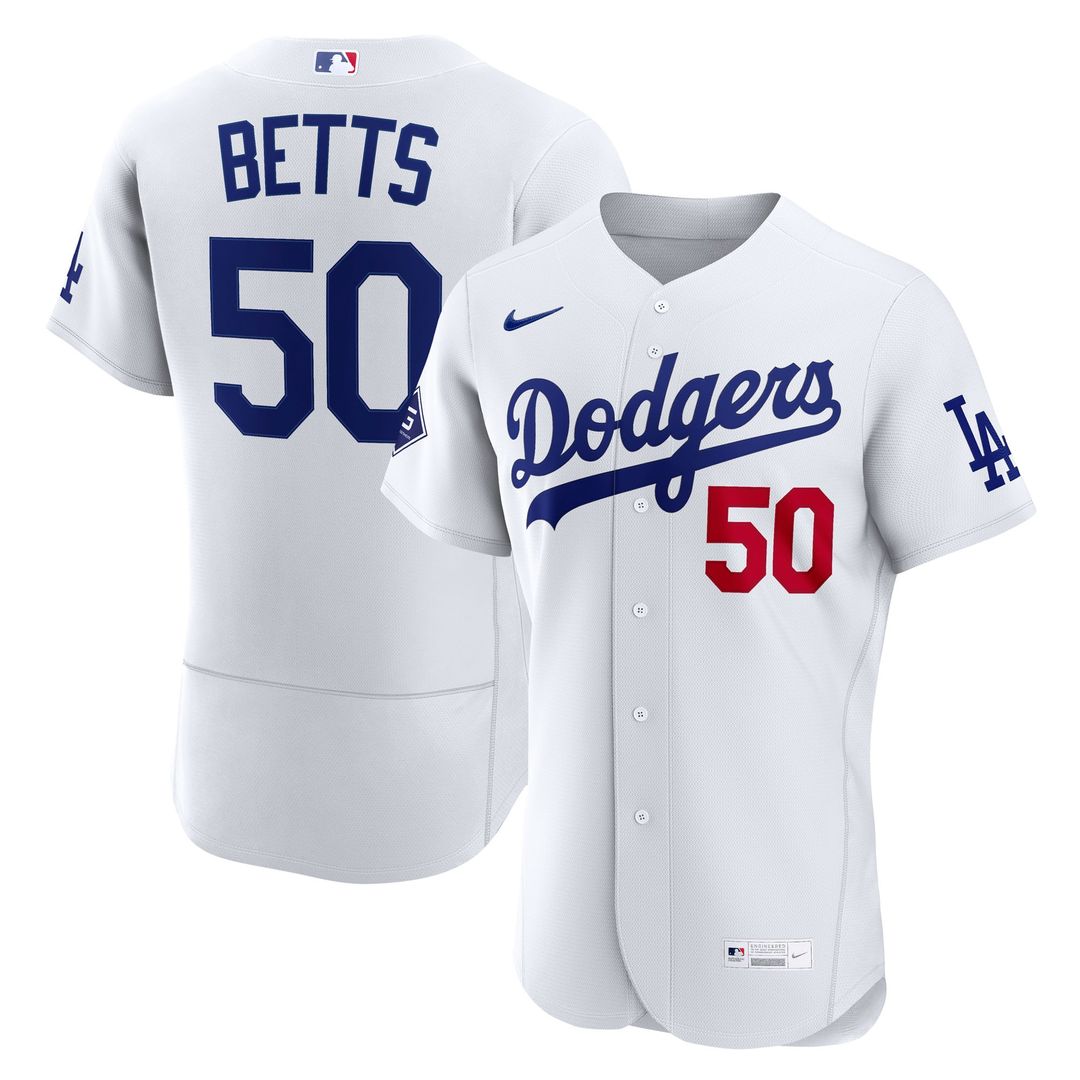 Los Angeles Dodgers Mookie Betts Nike Home Authentic Sponsor Patch Jersey - White MLB Team Jersey Baseball Fan Apparel