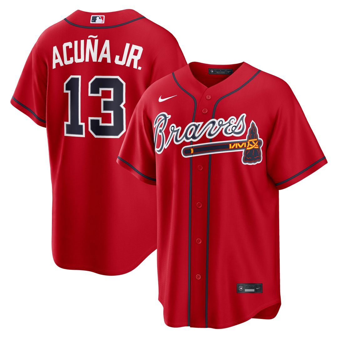 Atlanta Braves Ronald Acuña Jr. Nike Alternate 2 Replica Jersey - Red MLB Team Jersey Baseball Fan Apparel