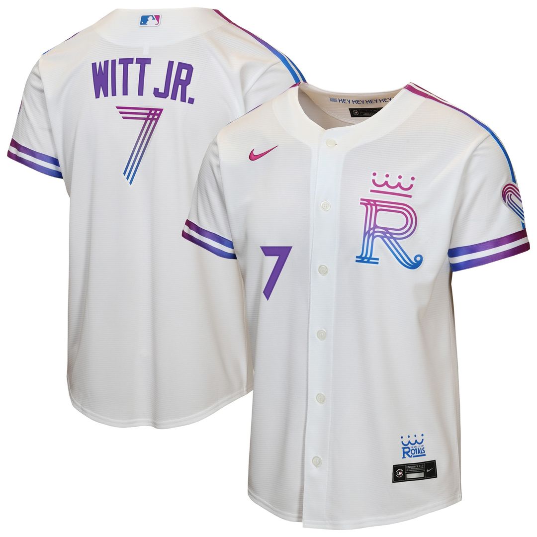 Kansas City Royals Bobby Witt Jr. Nike Youth 2026 City Connect Stadium Jersey - White MLB Team Jersey Baseball Fan Apparel
