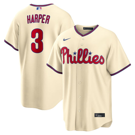 Philadelphia Phillies Bryce Harper Nike Alternate Replica Jersey - Cream MLB Team Jersey Baseball Fan Apparel