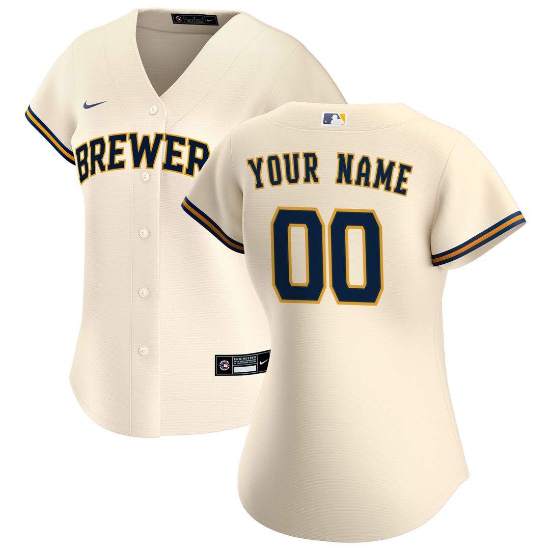 Milwaukee Brewers Nike Women's Home Replica Custom Jersey - Cream MLB Team Jersey Baseball Fan Apparel