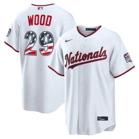 Washington Nationals James Wood Nike USA 250 Fourth of July Home Stadium Jersey - White MLB Team Jersey Baseball Fan Apparel