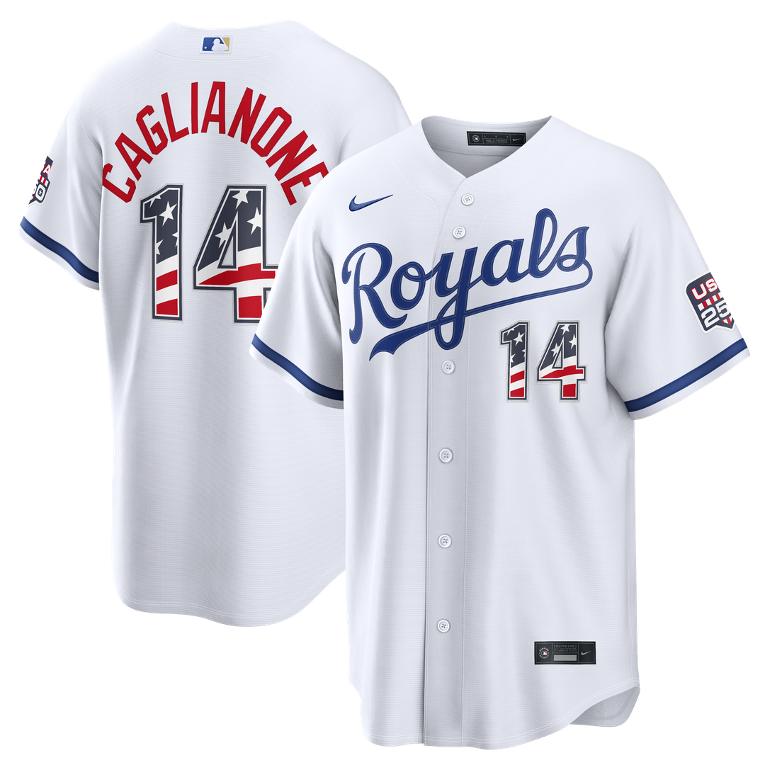 Kansas City Royals Jac Caglianone Nike USA 250 Fourth of July Home Stadium Jersey - White MLB Team Jersey Baseball Fan Apparel