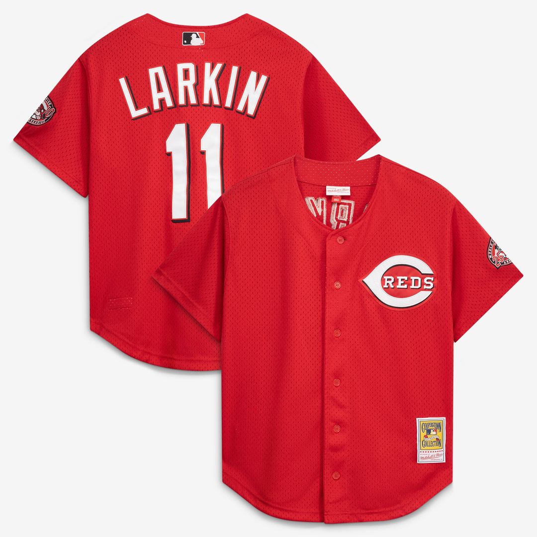 Cincinnati Reds Barry Larkin Mitchell & Ness Throwback Cooperstown Mesh Batting Practice Jersey - Red MLB Team Jersey Baseball Fan Apparel