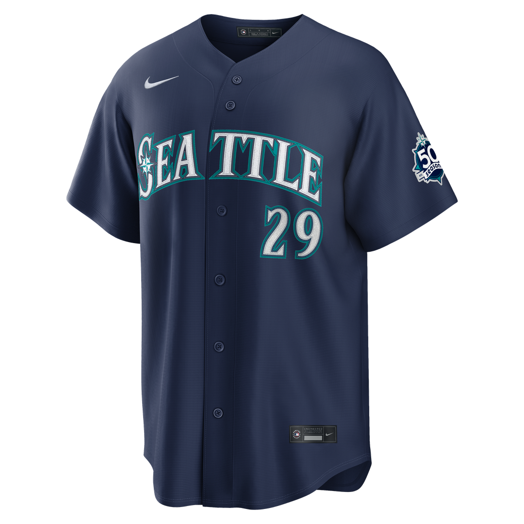 Seattle Mariners Cal Raleigh Nike Road Stadium 50th Season Patch Jersey - Navy MLB Team Jersey Baseball Fan Apparel