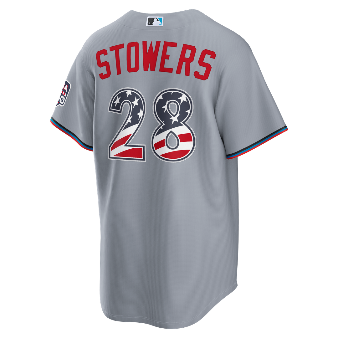 Miami Marlins Kyle Stowers Nike USA 250 Fourth of July Road Stadium Jersey - Gray MLB Team Jersey Baseball Fan Apparel