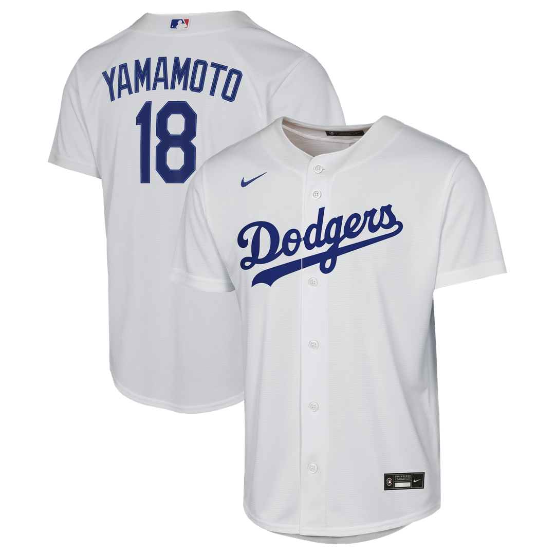Los Angeles Dodgers Yoshinobu Yamamoto Nike Youth Home Baseline Jersey - White MLB Team Jersey Baseball Fan Apparel