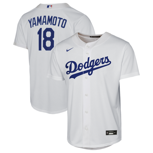 Los Angeles Dodgers Yoshinobu Yamamoto Nike Youth Home Baseline Jersey - White MLB Team Jersey Baseball Fan Apparel